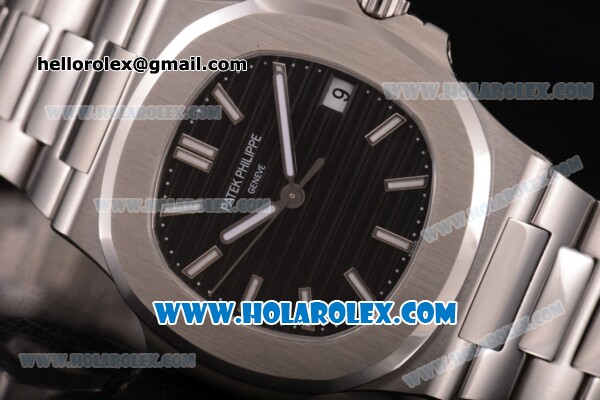 Patek Philippe Nautilus Miyota 9015 Automatic Full Steel with White Stick Markers and Black Dial - Click Image to Close